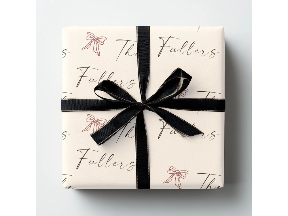 Personalized Family Name Gift Wrap Red Bow