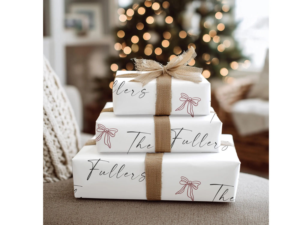 Personalized Family Name Gift Wrap Red Bow
