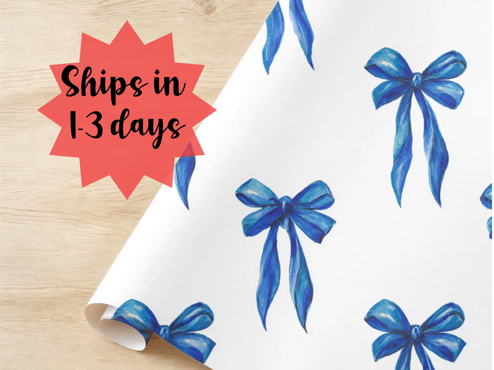Blue Coquette Ribbon Minimalist Wrapping Paper