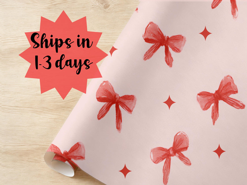 Red Bow Minimalist Birthday Wrapping Paper