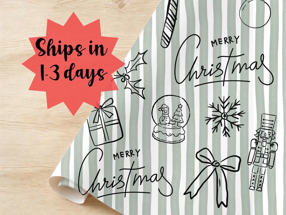 Green Stripe Merry Christmas Wrapping Paper