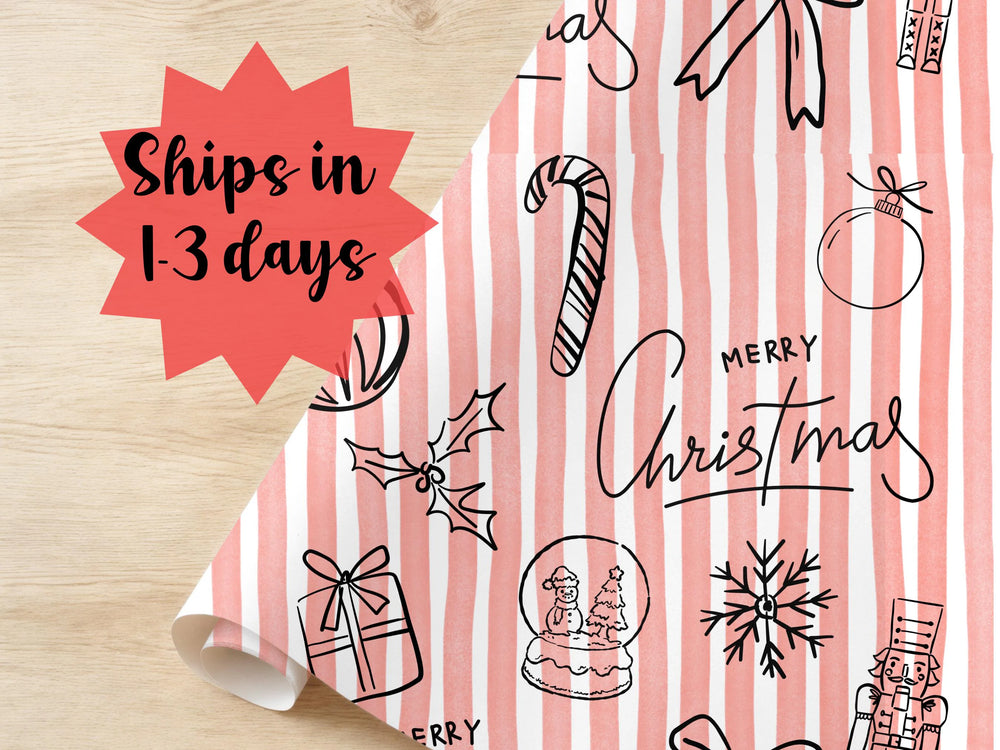 Red Stripe Merry Christmas Wrapping Paper