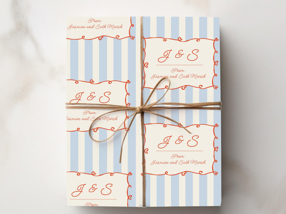 Baby Blue Stripe Personalized Family Gift Wrap