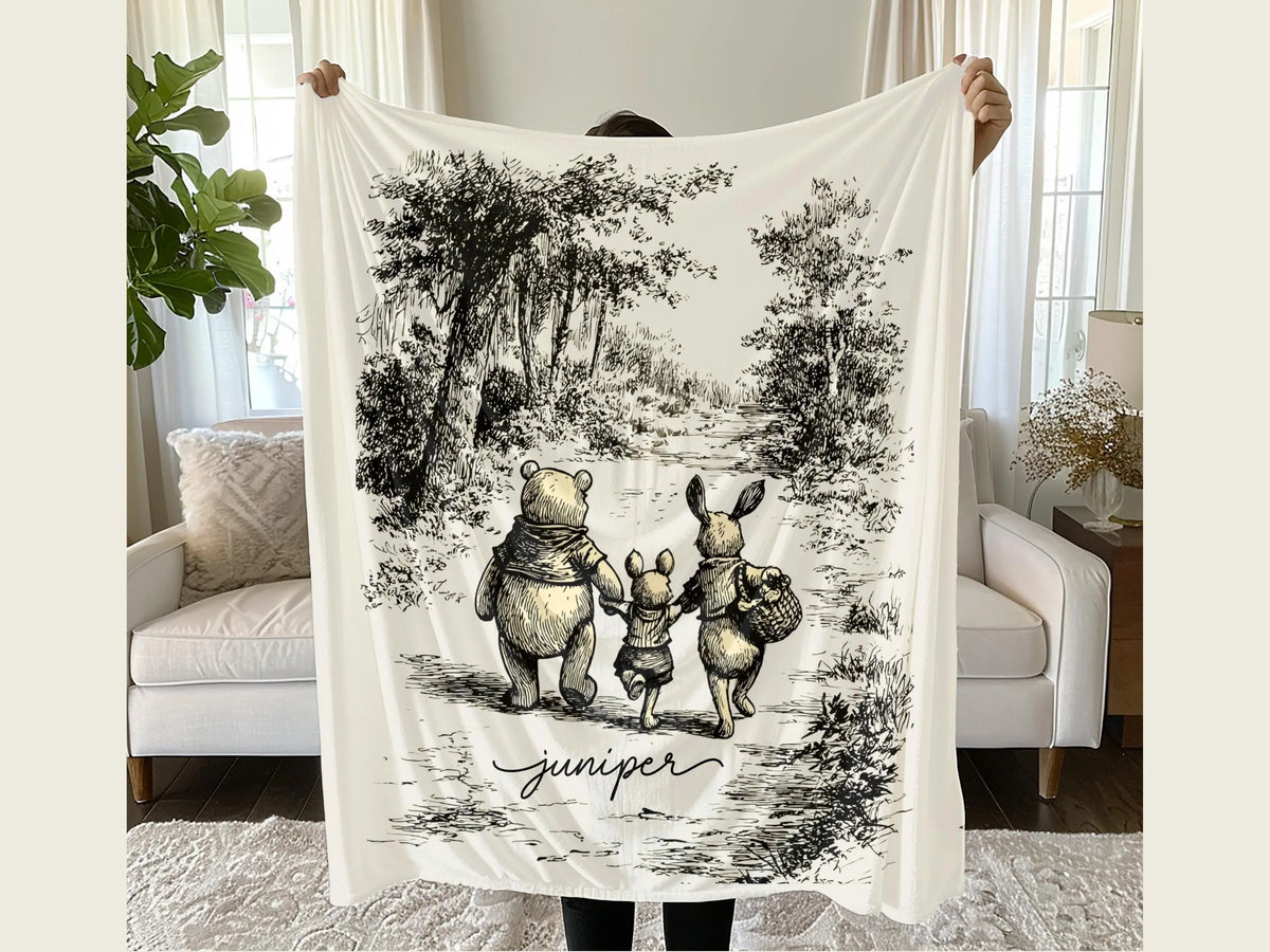 Personalized Pooh Bear Forest Blanket
