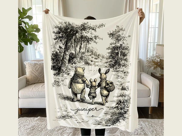Storybook Forest Blanket Personalized Pooh Bear