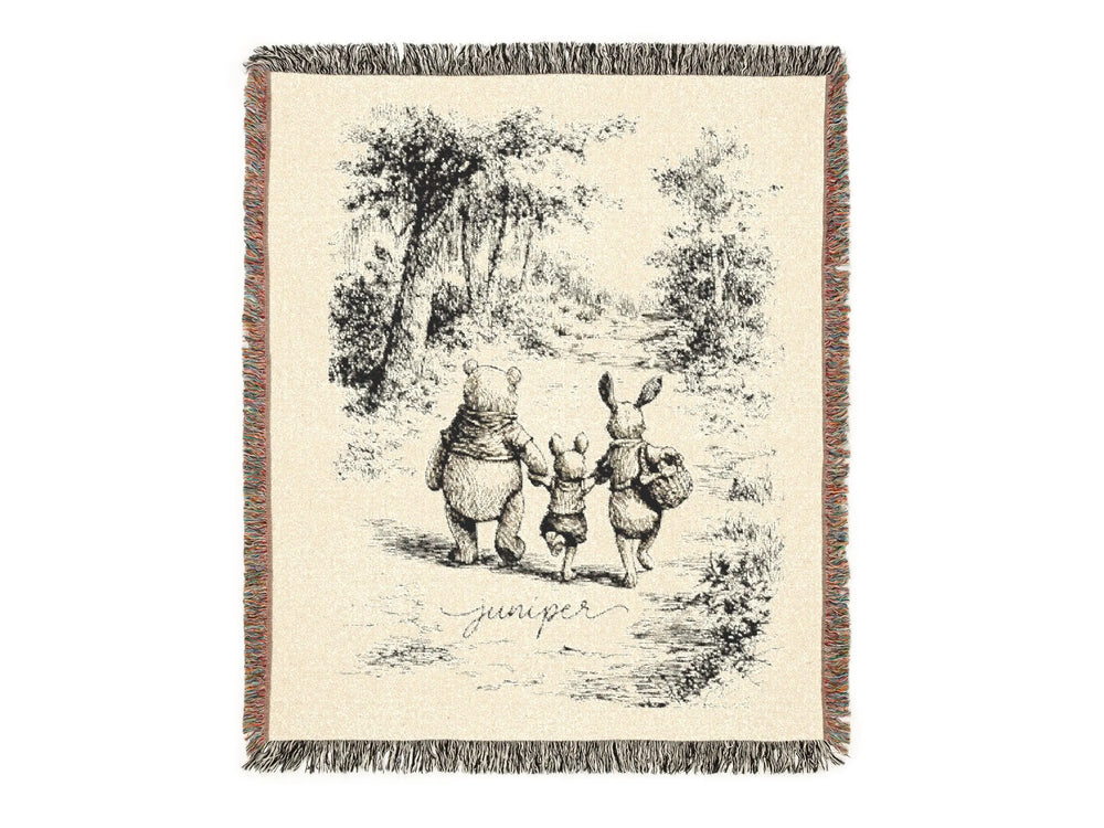 Woven Vintage Pooh Bear Blanket Personalized