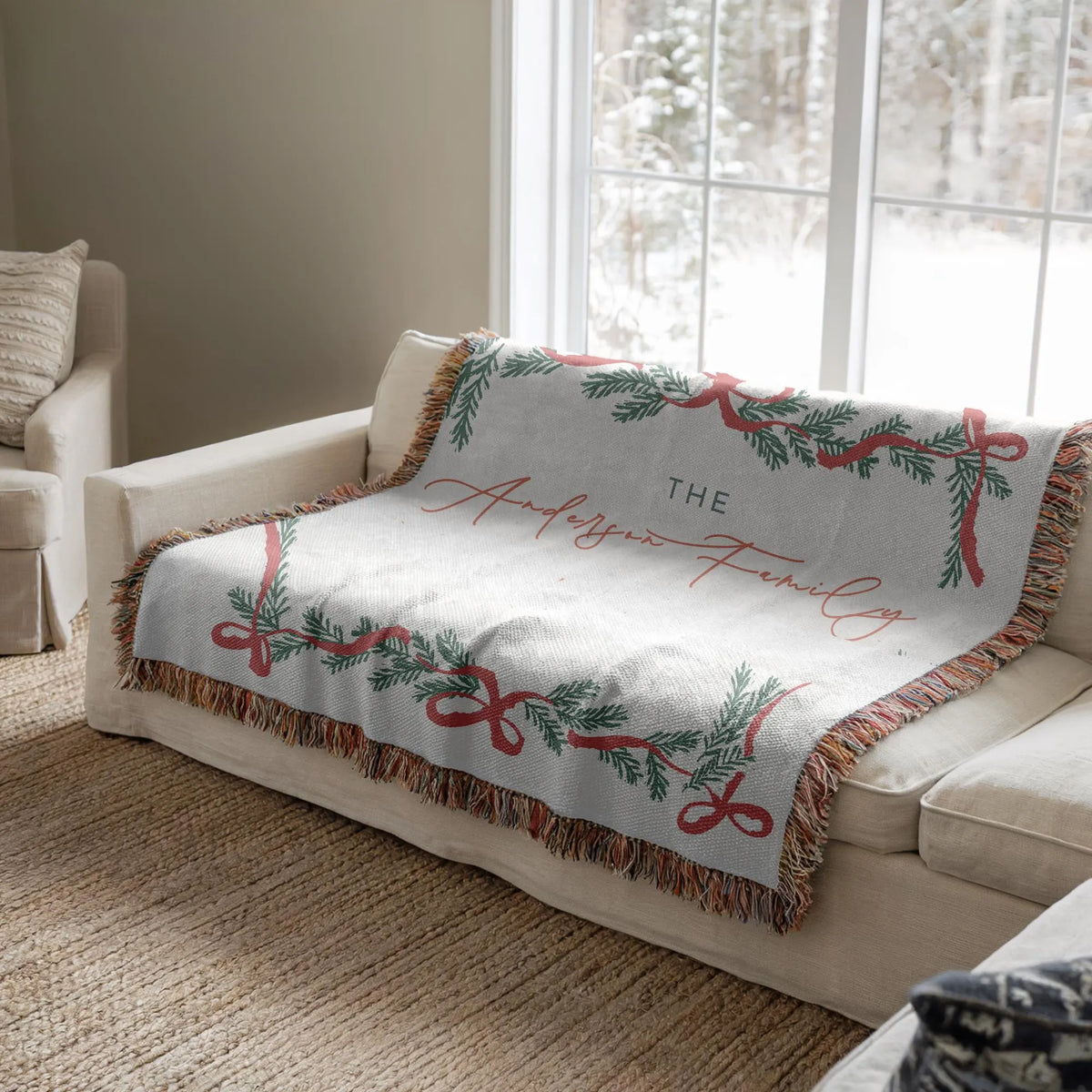 Personalized Christmas Wreath Woven Blanket