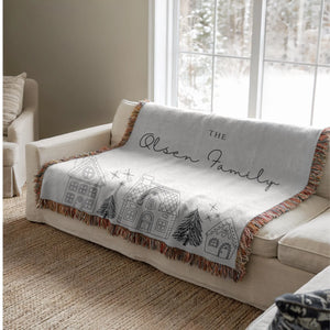 Gingerbread House Woven Family Name Blanket
