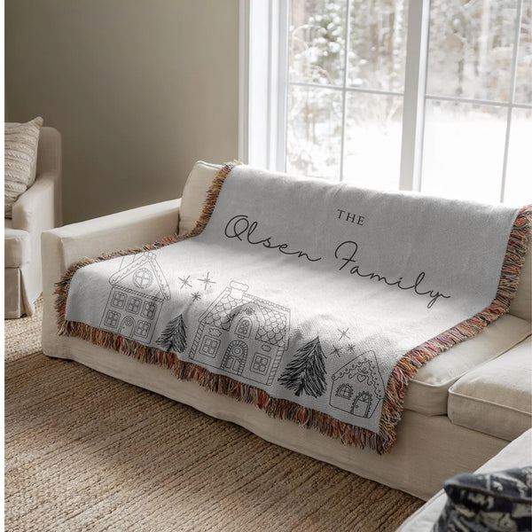 Gingerbread House Woven Family Name Blanket