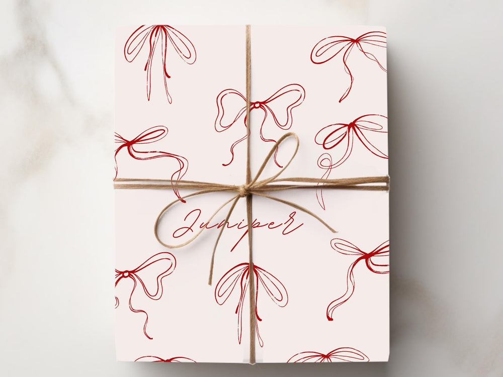 Red Bow Minimalist Birthday Wrapping Paper Custom Name