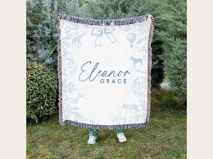 Dusty Blue Safari Animal Blanket