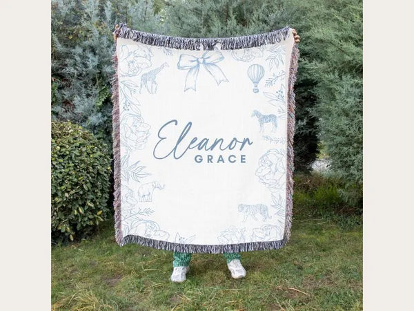 Dusty Blue Safari Animal Blanket