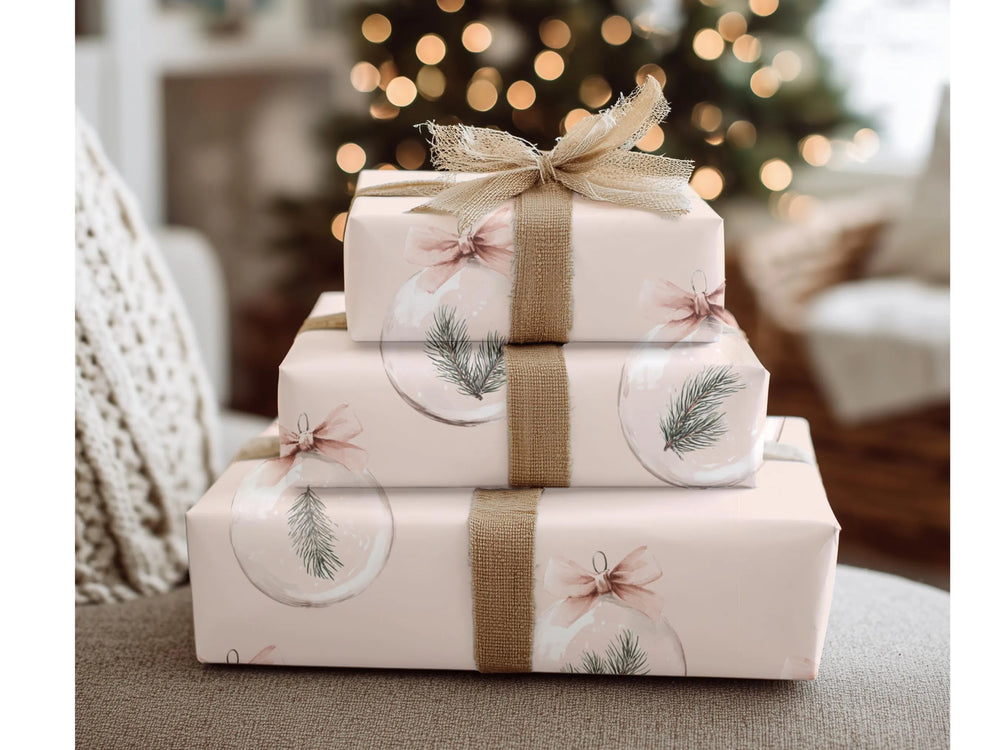 Pink Blush Ornament & Pine Gift Wrap