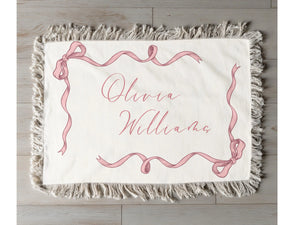 Girly Wavy Coquette Bow Pink Blanket Woven