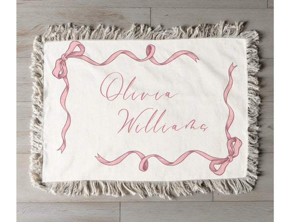 Girly Wavy Coquette Bow Pink Blanket Woven