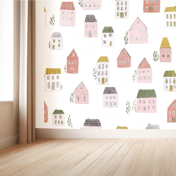 Cute Little Village Whimsical Wallpaper