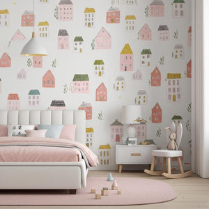 Cute Little Village Whimsical Wallpaper