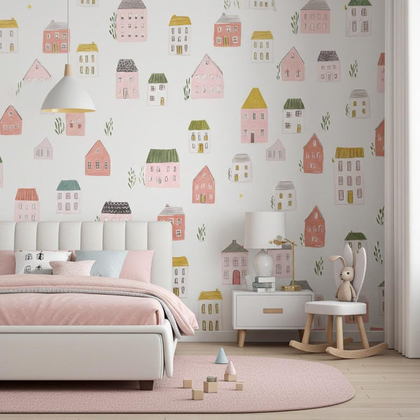 Cute Little Village Whimsical Wallpaper