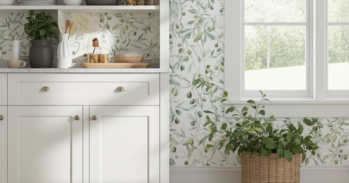 Olive Branch Pattern Wallpaper
