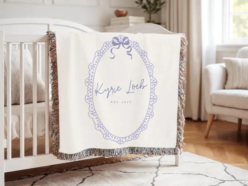 Personalized Royal Blue Floral Woven Blanket