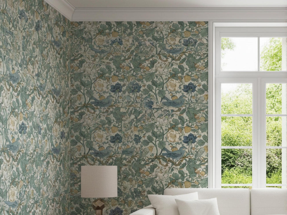 Vintage Bird & Floral Wallpaper