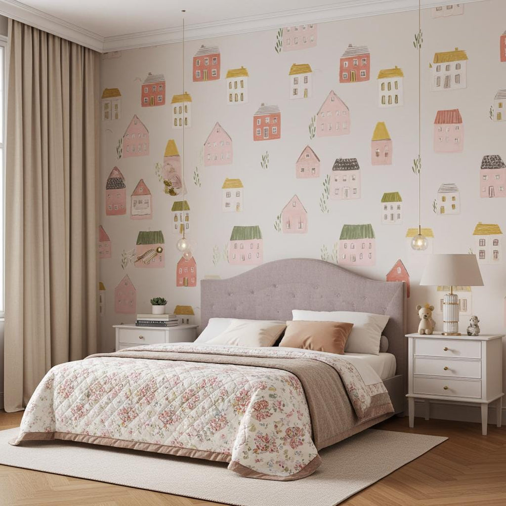 Cute Little Village Whimsical Wallpaper