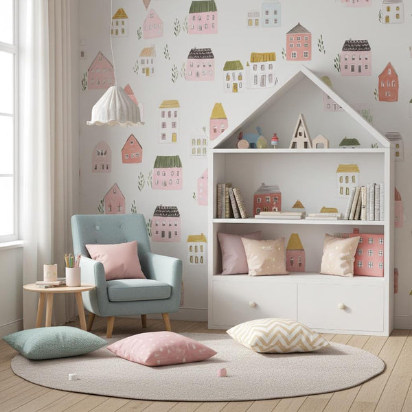 Cute Little Village Whimsical Wallpaper