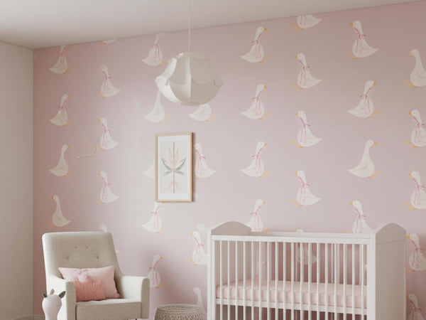 Pink Duck Nursery Wallpaper Cute Goose
