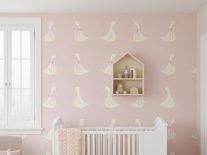Pink Duck Nursery Wallpaper Cute Goose