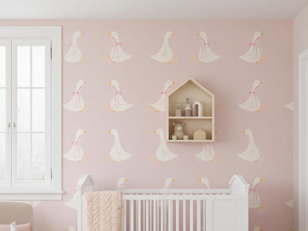 Pink Duck Nursery Wallpaper Cute Goose