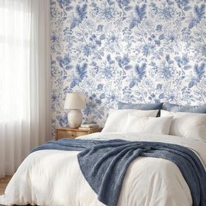 Blue Toile Winter Pine Cone Peel and Stick