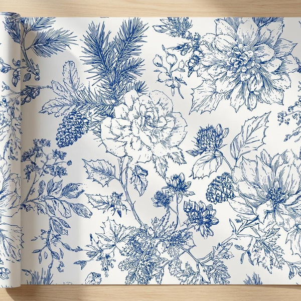 Blue Toile Winter Pine Cone Peel and Stick
