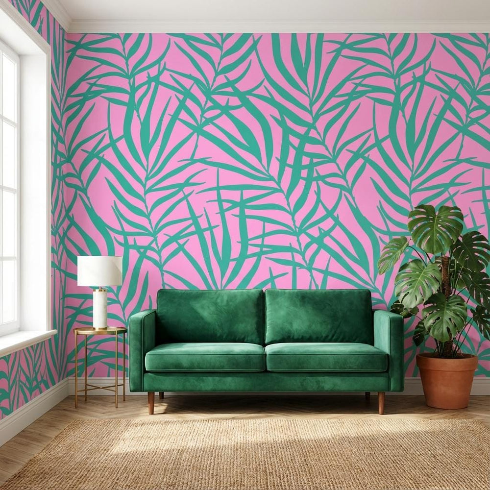 Forest Green Palm Leaf Peel Stick Wallpaper