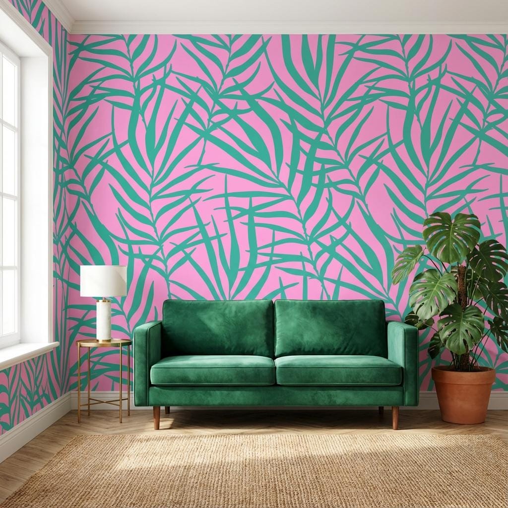 Forest Green Palm Leaf Wallpaper