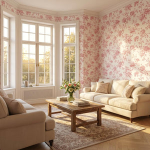 Renter Friendly Rose Toile Print Wallpaper