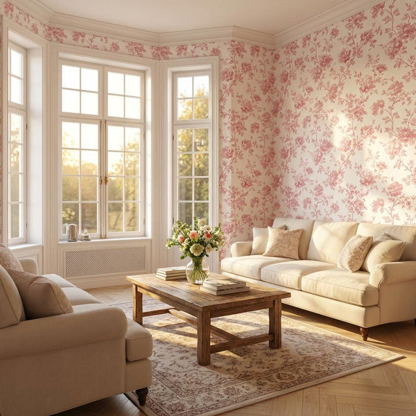 Renter Friendly Rose Toile Print Wallpaper