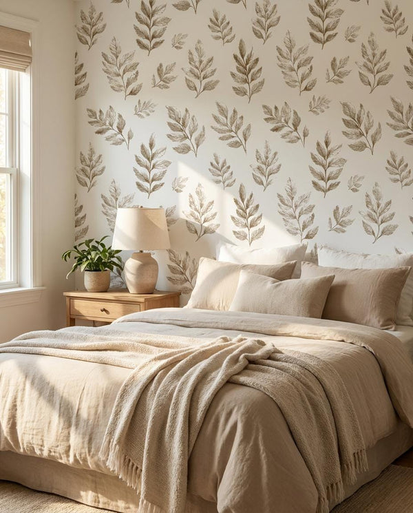Two Tone Pressed Leaf Botanical Wallpaper