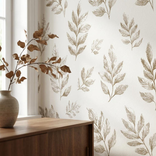 Two Tone Pressed Leaf Botanical Wallpaper