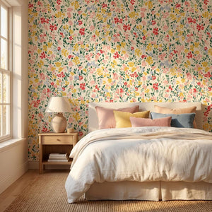 Renter Friendly Watercolor Floral Girl Room Wallpaper