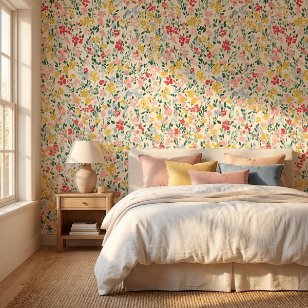 Renter Friendly Watercolor Floral Girl Room Wallpaper