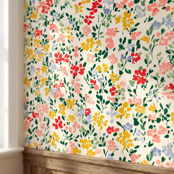 Renter Friendly Watercolor Floral Girl Room Wallpaper