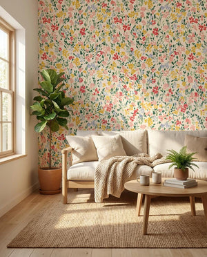 Renter Friendly Watercolor Floral Girl Room Wallpaper