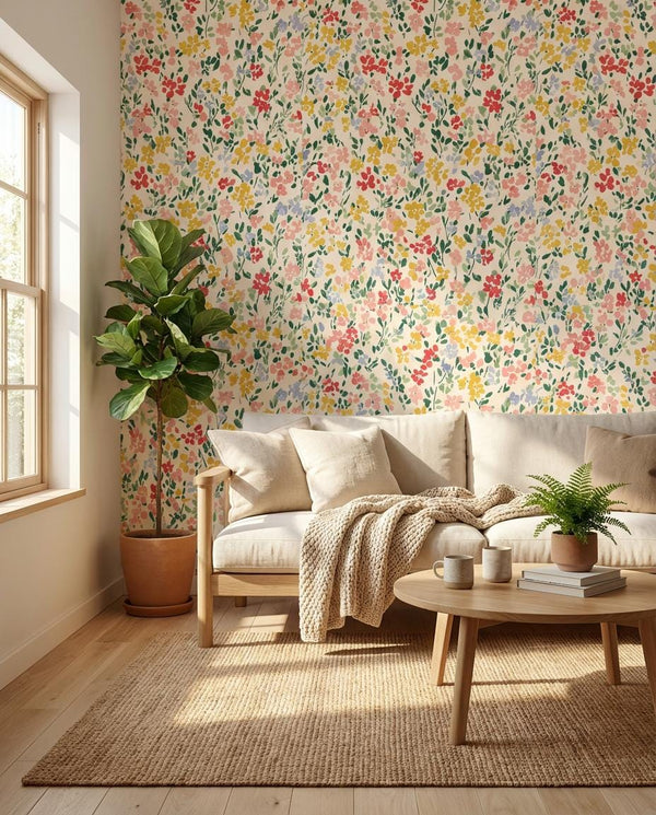 Renter Friendly Watercolor Floral Girl Room Wallpaper