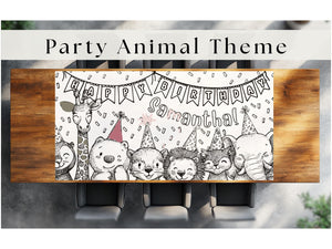 Party Animal Birthday Coloring Banner Personalized Kid Bday Party Decor Jungle Safari Animal Zoo Theme Activity Toddler Craft Children idea