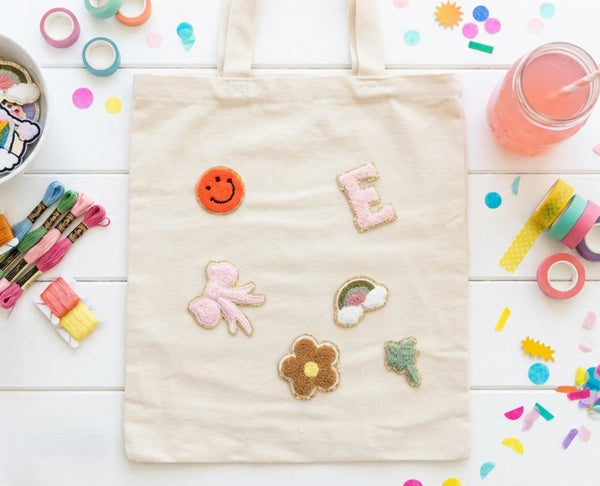 Custom Letter Chenille Patch Tote Bag Party Kit