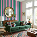 Dark Green and Pink Stripe Wallpaper