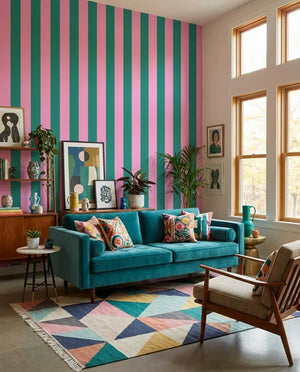 Dark Green and Pink Stripe Wallpaper