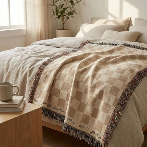 Personalized Mom Dad Checkered Blanket Woven