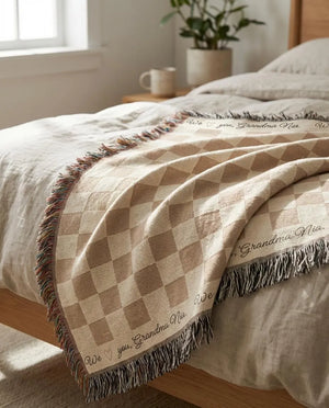 Personalized Mom Dad Checkered Blanket Woven