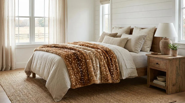 Deer Skin Print Sherpa Blanket Boho Farmhouse